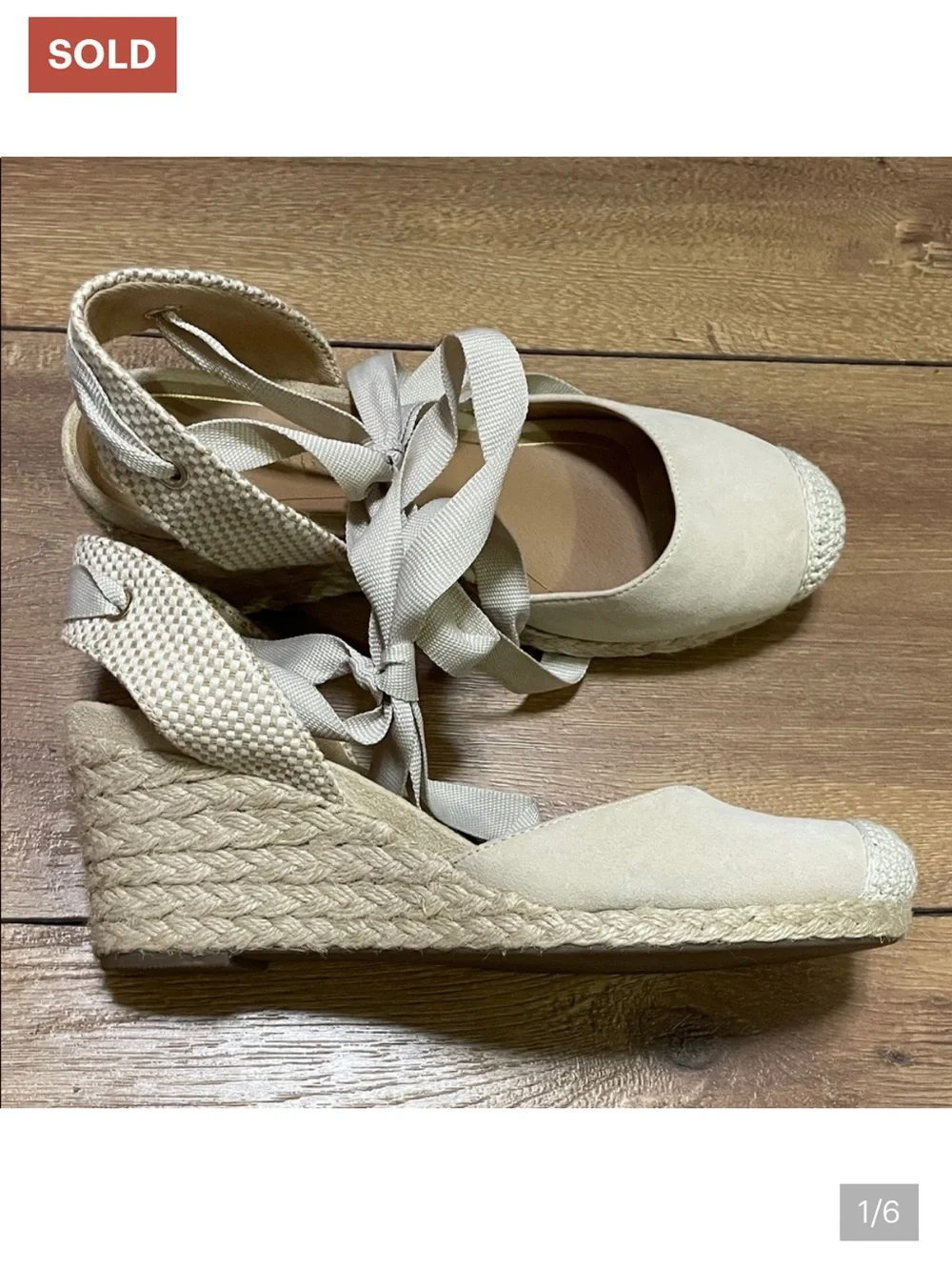 Vionic Women's Cream Espadrille Wedge with Ankle Tie